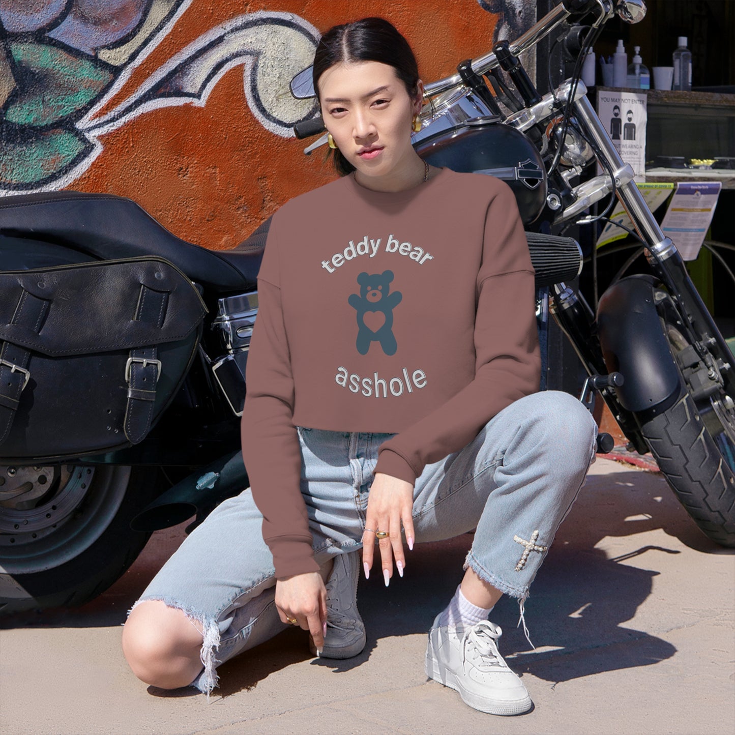 Blu Teddy Bear Cropped Sweatshirt